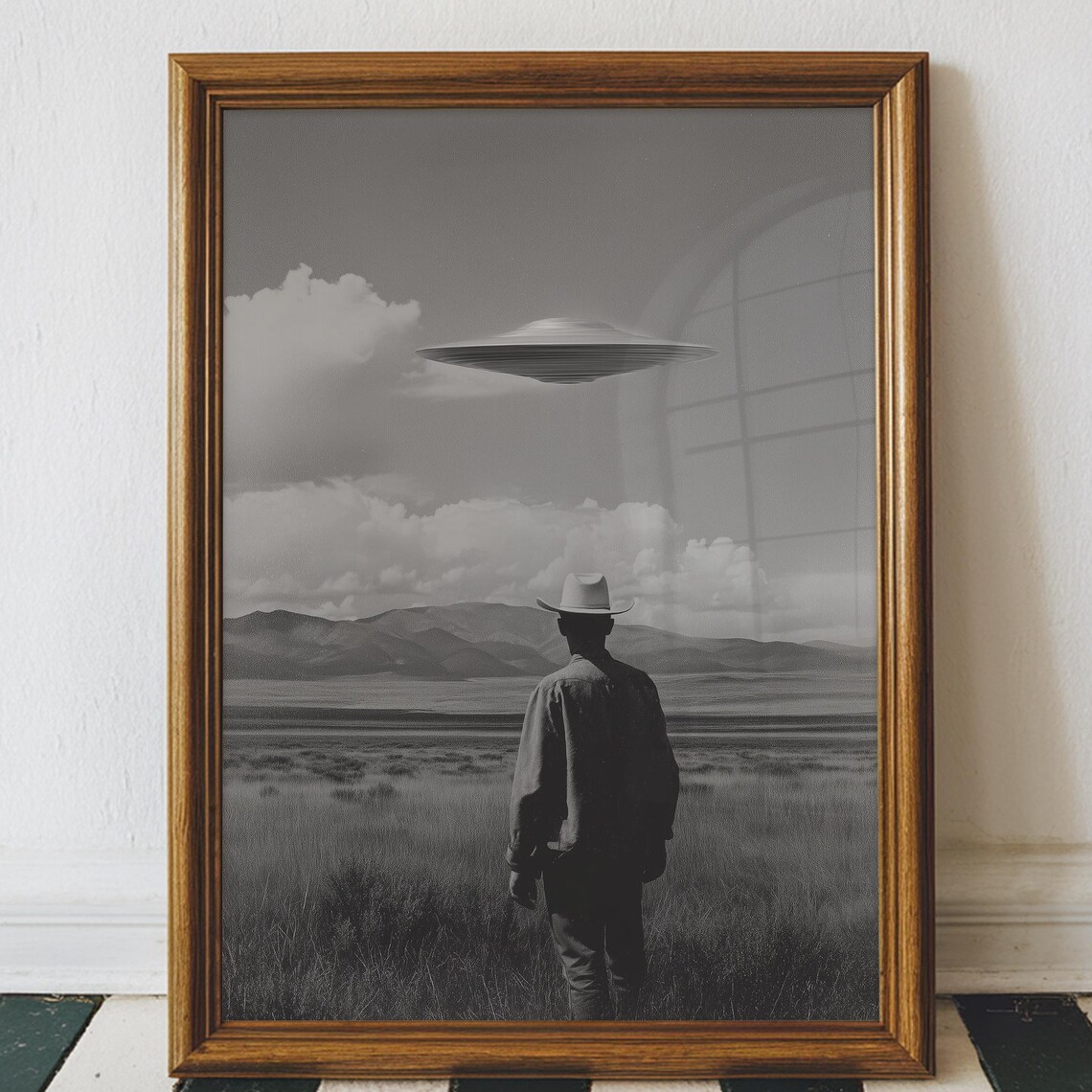 Vintage Space Cowboy Desert Ufo Travel Poster