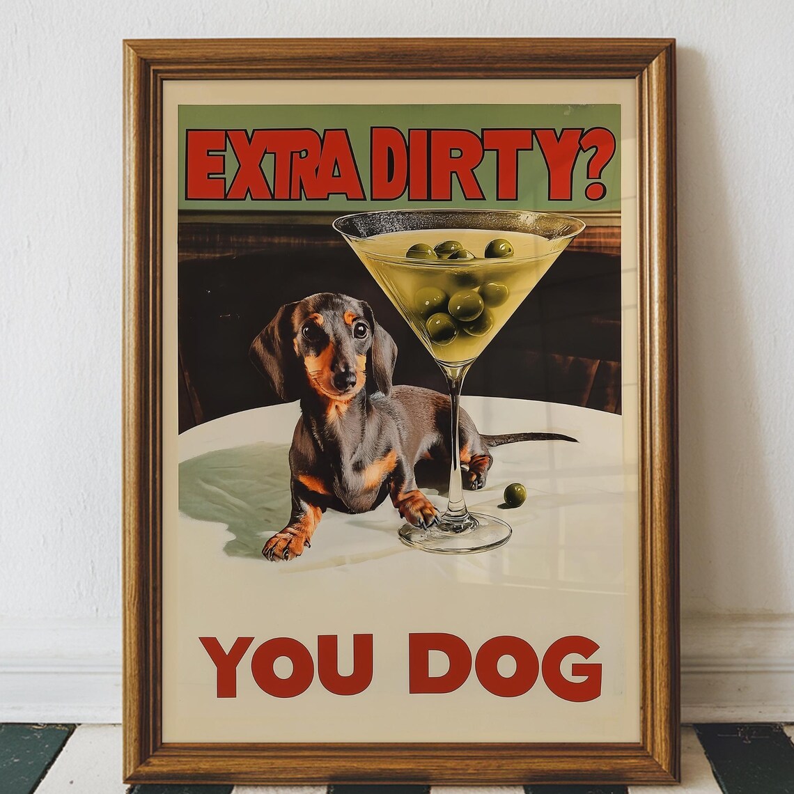 Funny Dachshund Retro Aesthetic Bar Cart Print