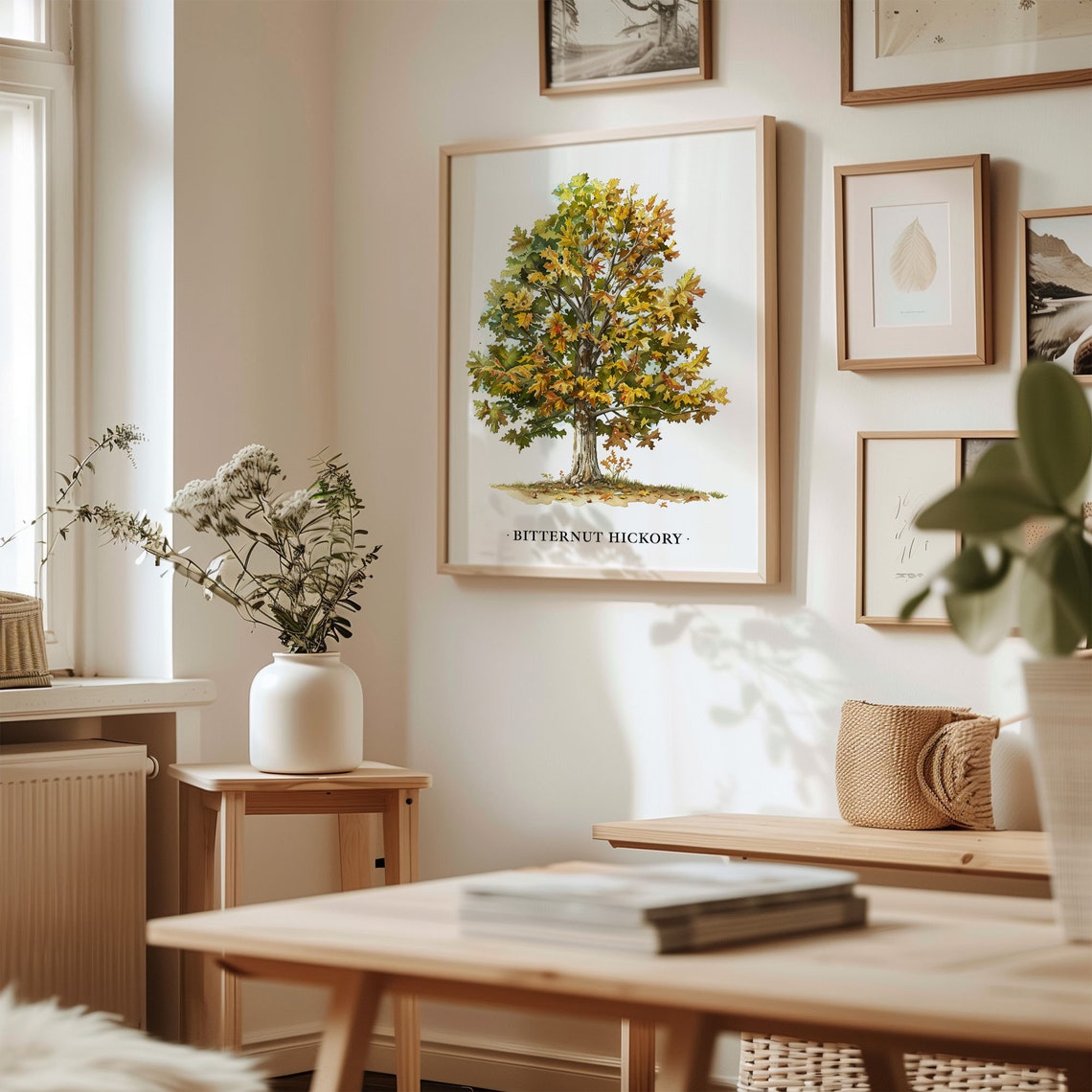 Bitternut Hickory Tree Autumn Watercolor Botanical Art Poster - Image 2