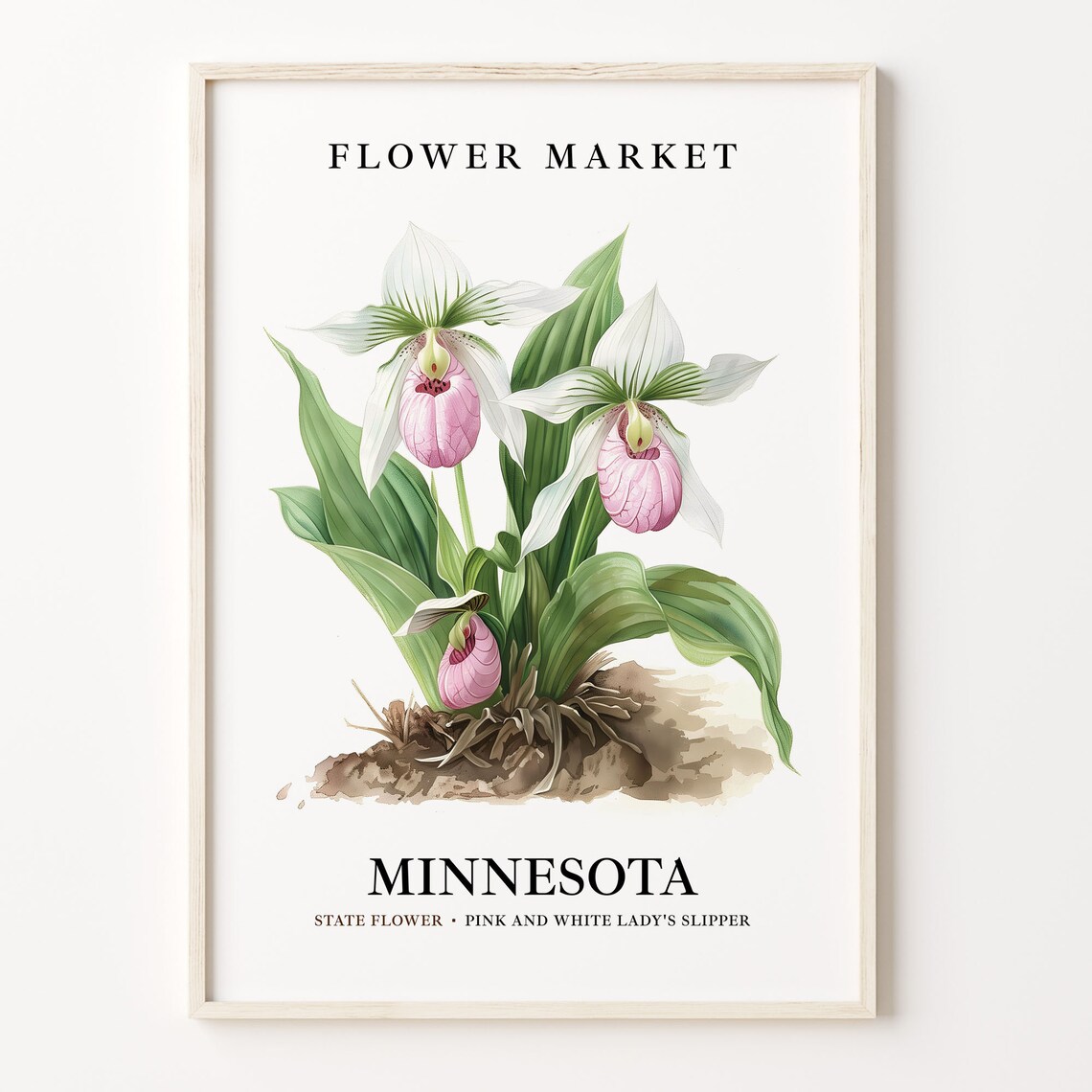 Minnesota Lady Slipper Orchid Botanical Flower Market Poster