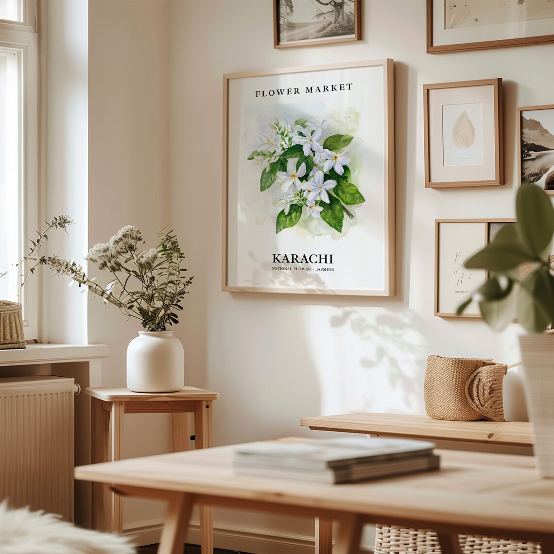 Karachi Jasmine Flower Market White Floral Watercolor Botanical Poster - Image 2