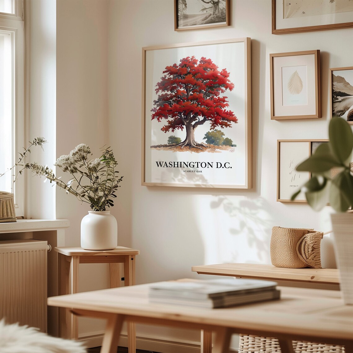 Blazing Washington DC Scarlet Oak Autumn Watercolor Tree Poster - Image 2