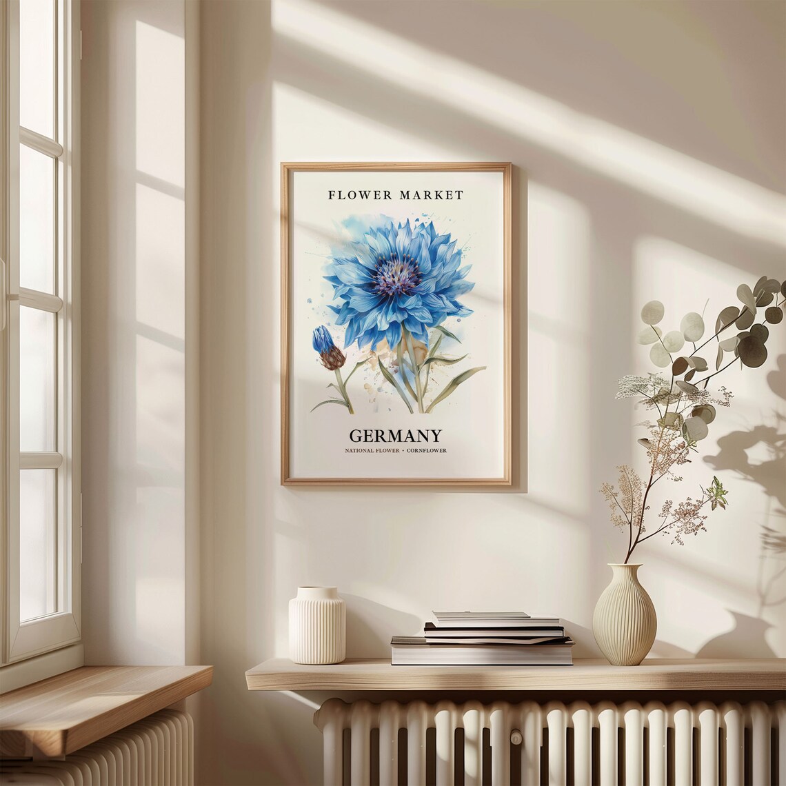 Germany Cornflower Botanical Art Print, Neutral Pastel - Image 3