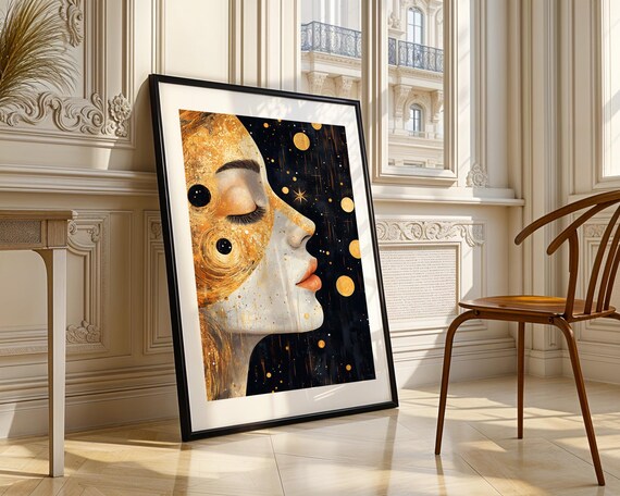 Celestial Goddess Cosmic Woman Portrait Golden Starry Poster