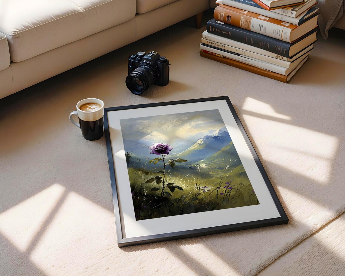 Purple Rose Bloom Green Valley Mountain Landscape Oil Painting Poster - Image 5
