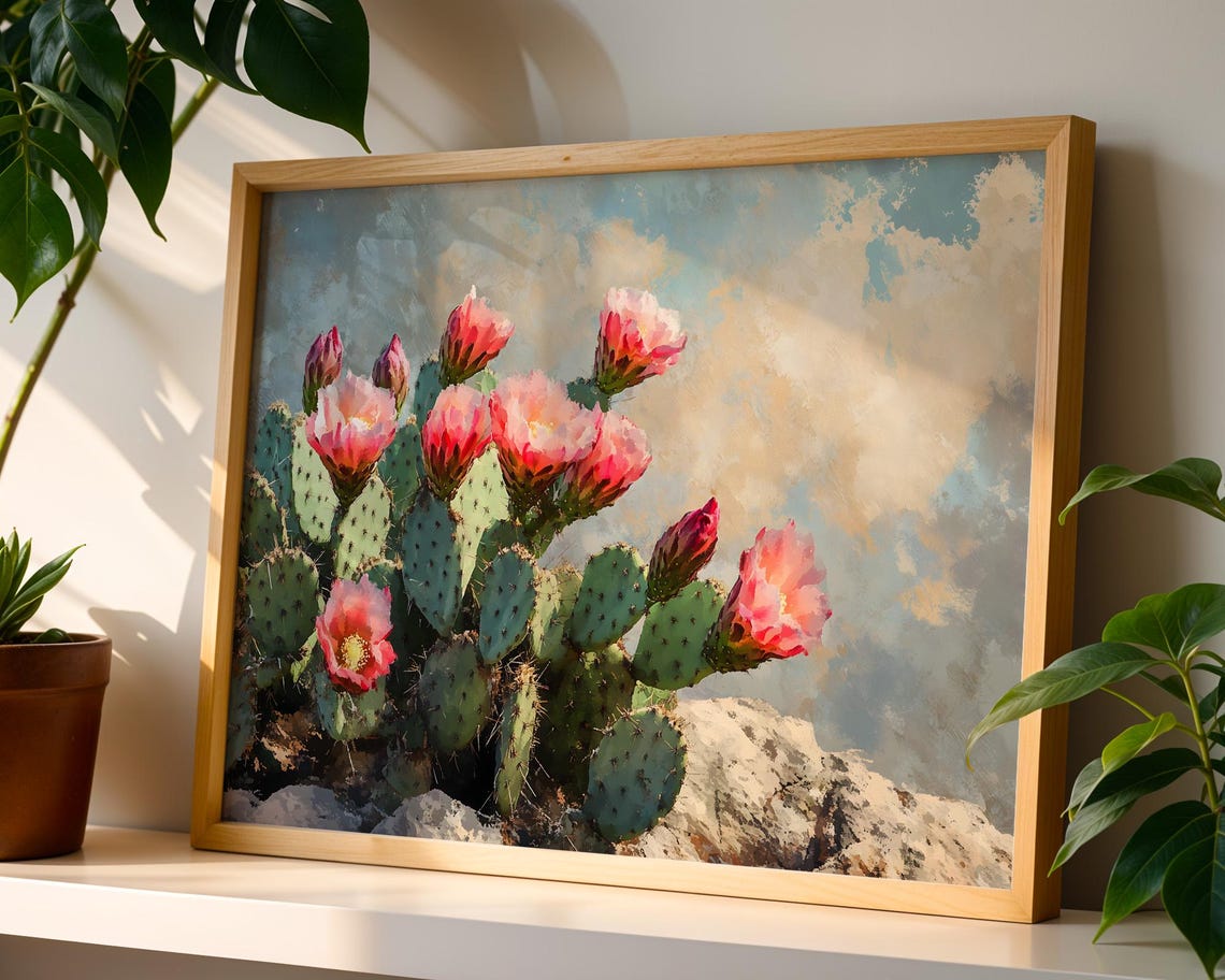 Blooming Prickly Pear Cactus Pink Blossom Desert Flower Art Poster - Image 5