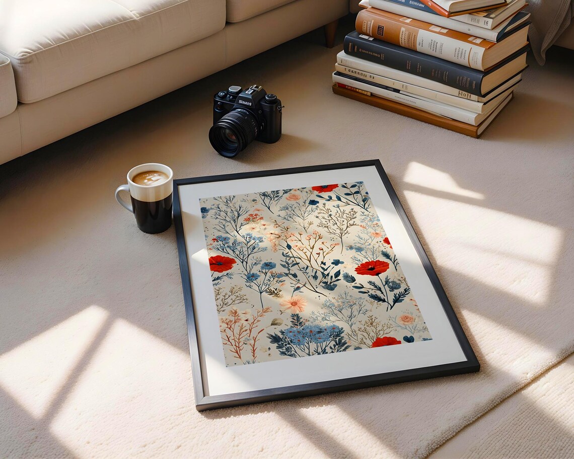 Red Poppy Botanical Pattern Vintage Floral Flower Art Poster - Image 5