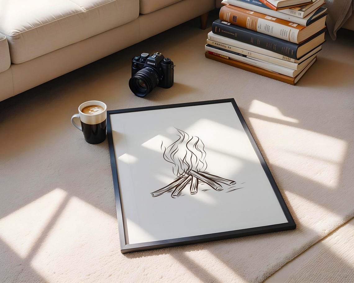 Campfire Line Drawing Minimalist Outdoor Adventure Art Poster - Image 5