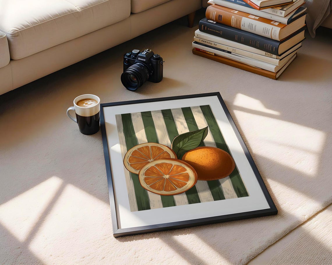Fresh Orange Slices Citrus Fruit Green Striped Modern Art Poster - Image 5