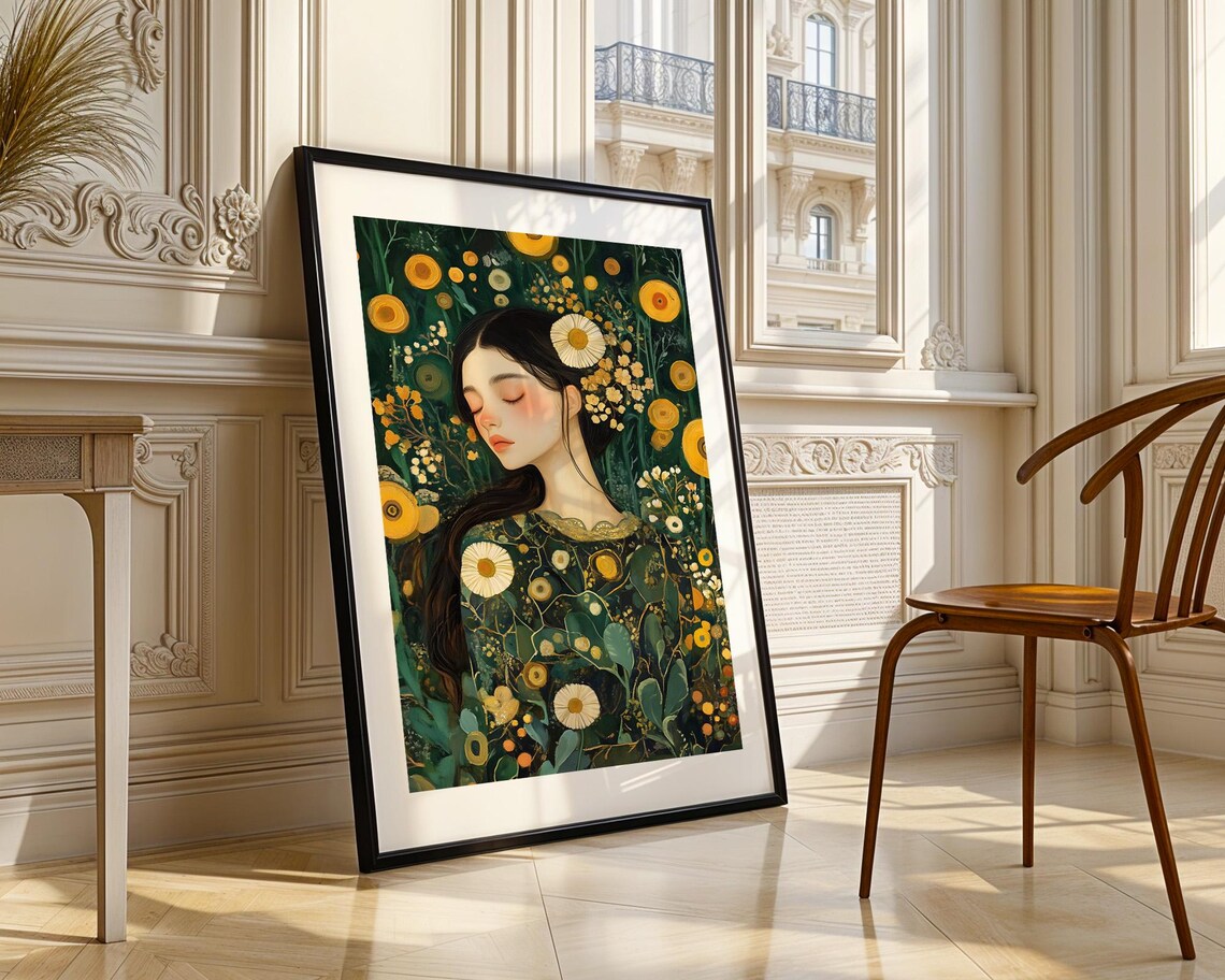 Botanical Woman Daisy Garden Portrait Art Floral Beauty Poster - Image 5