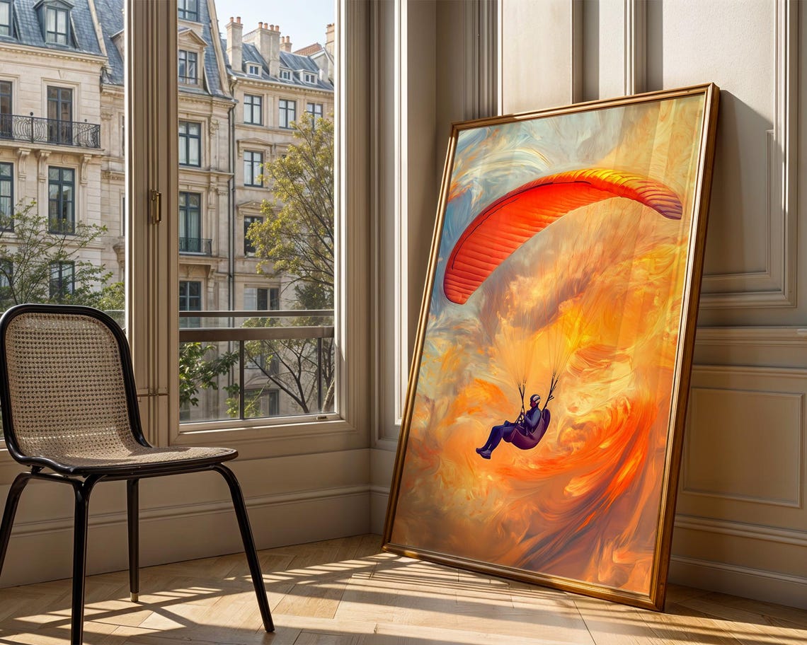 Paraglider Red Canopy Soaring Sunset Sky Adventure Sports Print - Image 3