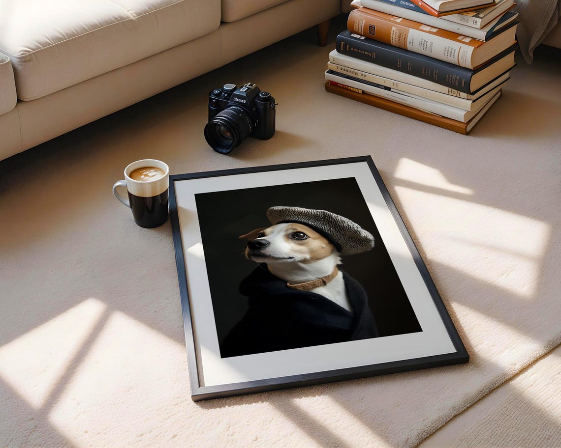 Terrier Dog Wearing Beret Dark Painterly Pet Portrait Poster - Image 4
