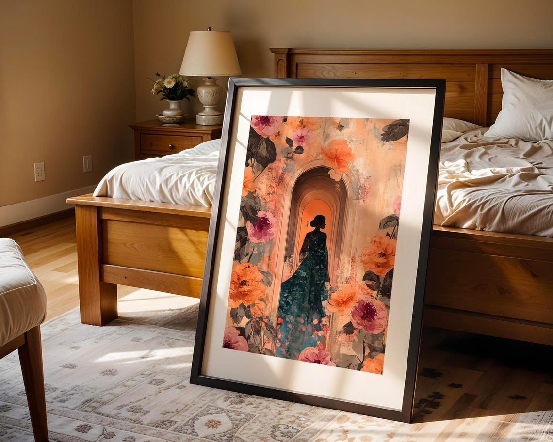 Woman Silhouette Floral Archway Dreamy Art Romantic Garden Poster