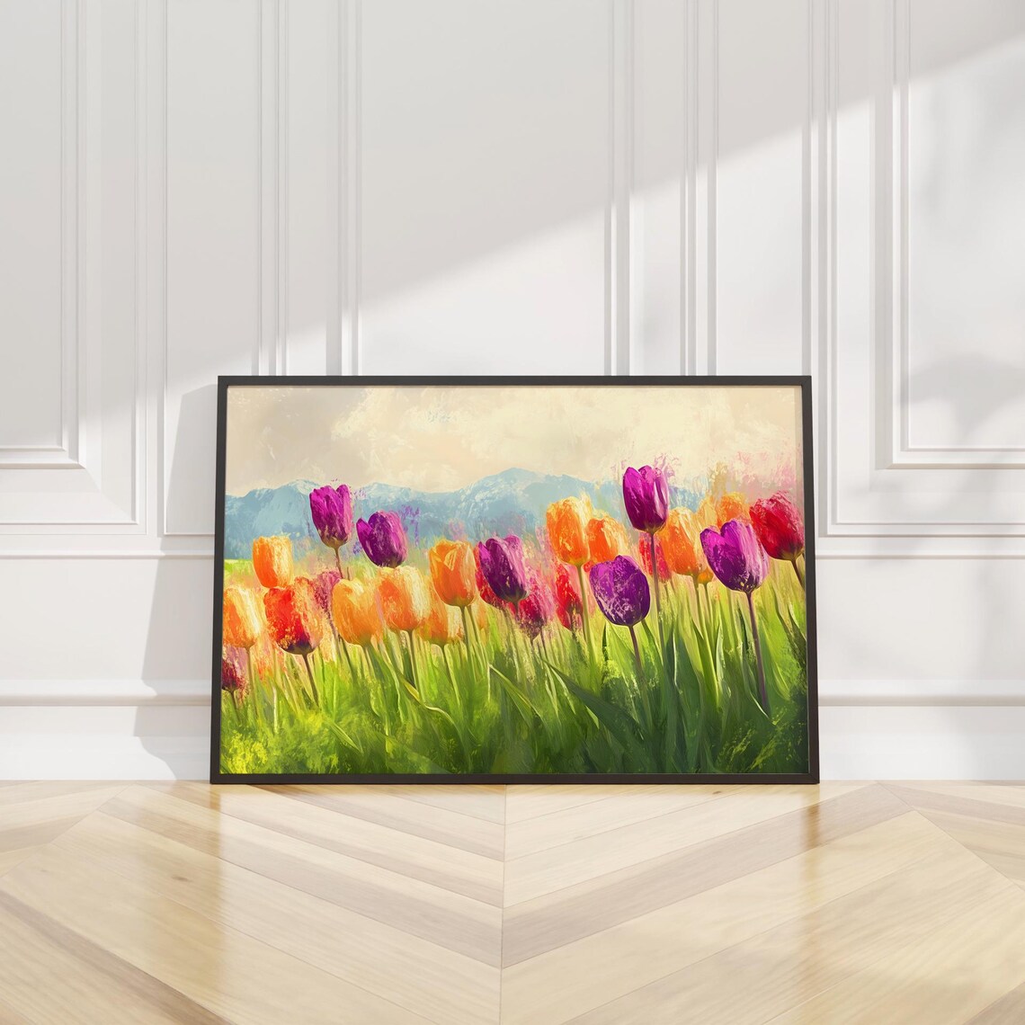 Vibrant Tulip Field Landscape Oil Painting Spring Flower Poster