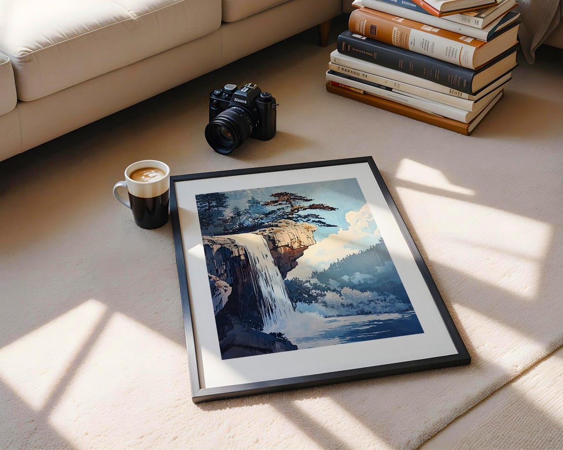 Dramatic Waterfall Wall Art Print Rocky Cliff Landscape Nature Modern Home Room Decor Forest Fine Gift - Image 5
