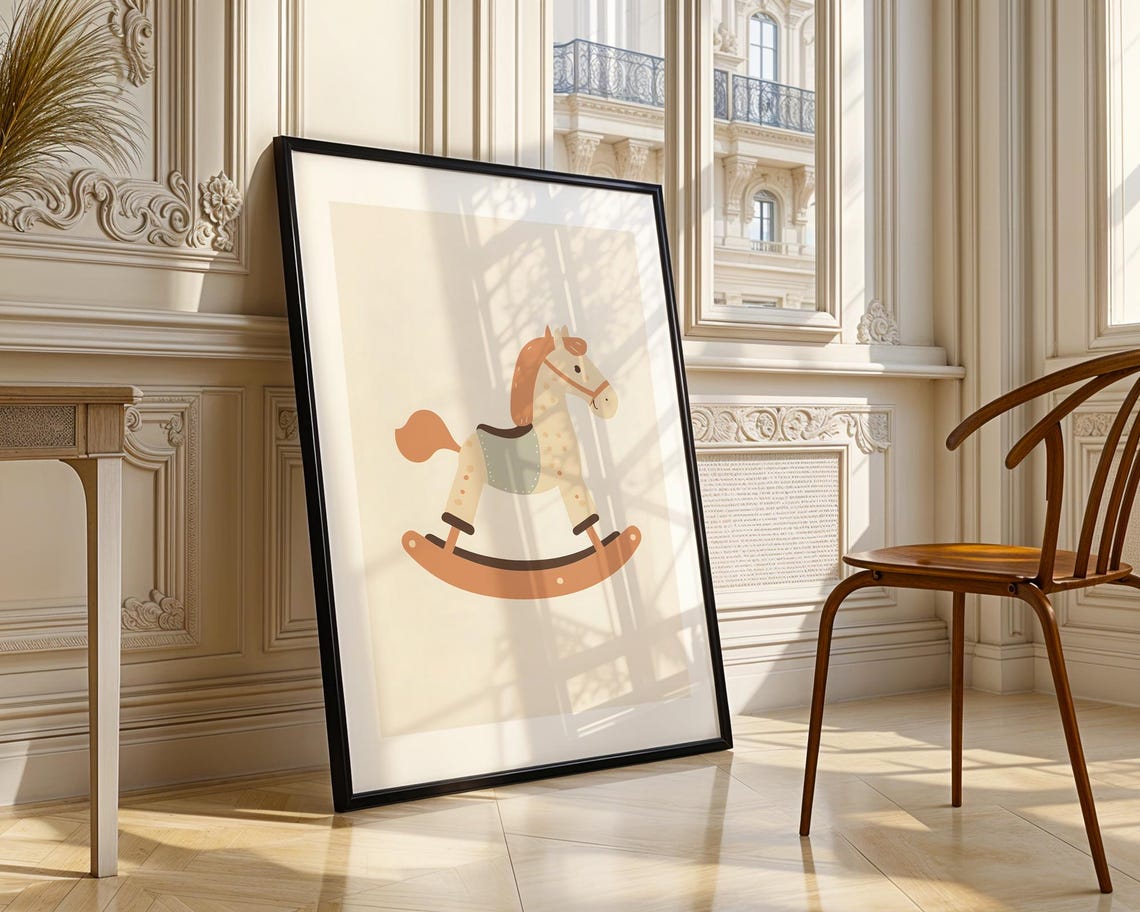 Minimalist Rocking Horse Nursery Decor Print Trendy Wall Art Room Prints Poster Gift - Image 4