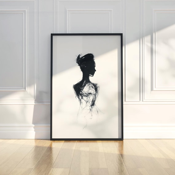 Minimalist Woman Dancer Silhouette Charcoal Sketch Wall Art Print Female Trendy Poster Portrait Modern Home Decor
