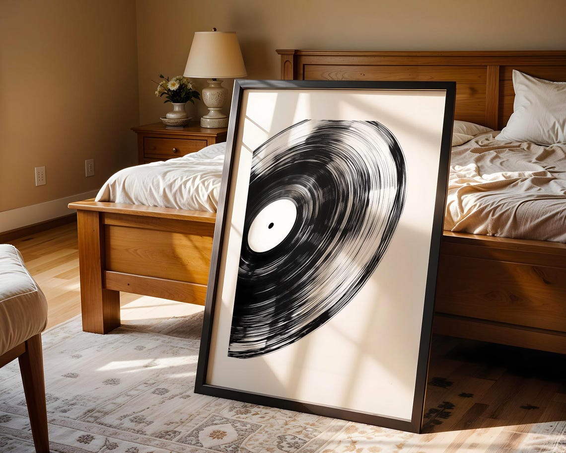 Spinning Vinyl Record Close Up Black White Abstract Music Poster - Image 5