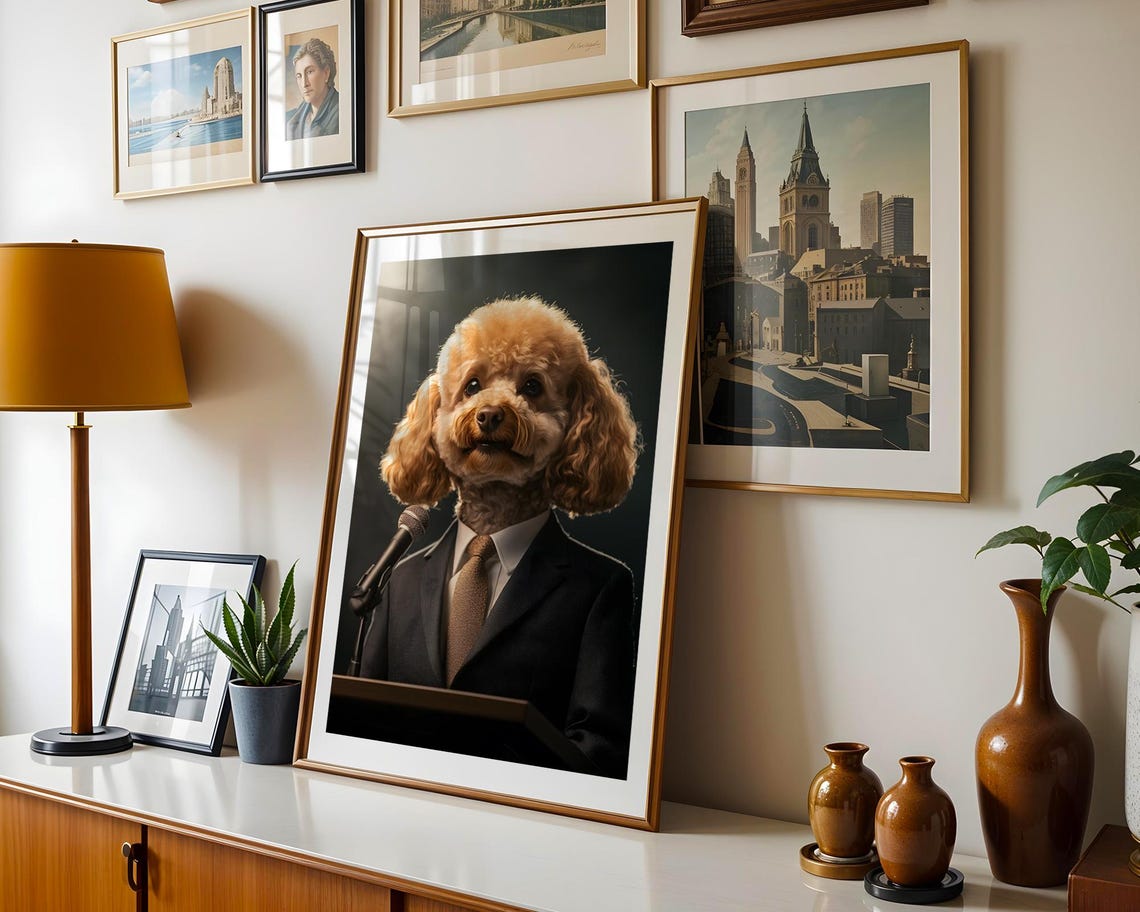 Poodle Business Suit Speech Podium Funny Dog Portrait Humor Art Poster - Image 5