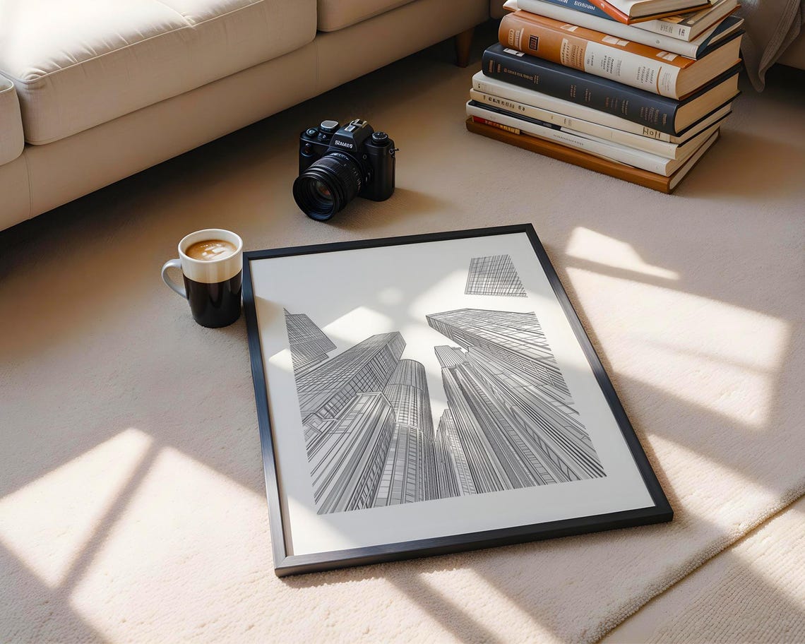 Minimalist Skyscraper Line Art Cityscape View From Below Poster - Image 5