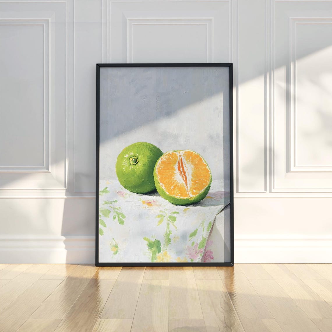 Green Mandarin Citrus Still Life Halved Fruit Minimalist Art Poster