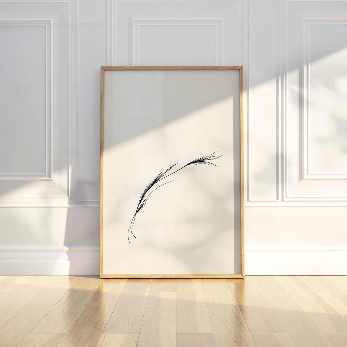 Minimalist Dried Grass Stem Line Art Poster for Calm Bedroom Walls