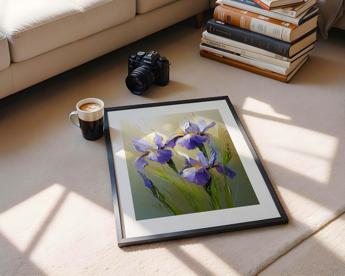 Purple Iris Flowers Close Up Elegant Floral Oil Painting Poster - Image 5