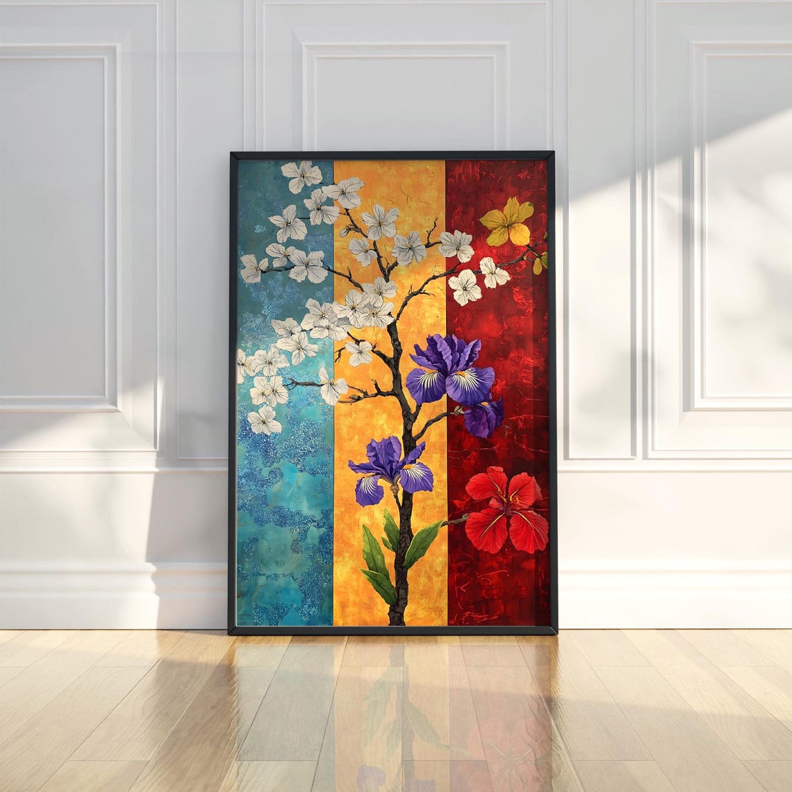 Colorful Vertical Floral Iris Blossom Multicolor Garden Art Poster