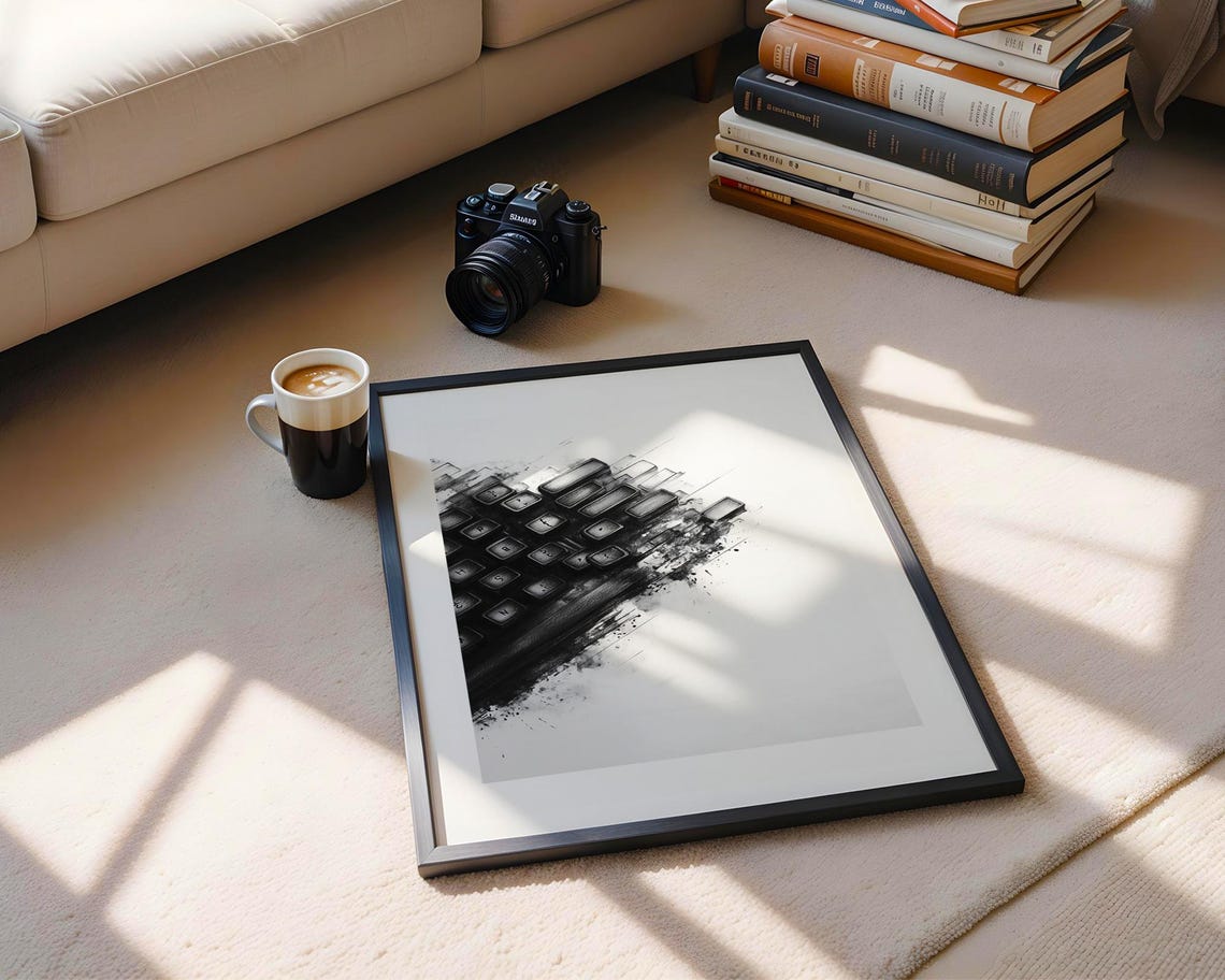Computer Keyboard Ink Dissolve Black White Abstract Tech Art Poster - Image 6
