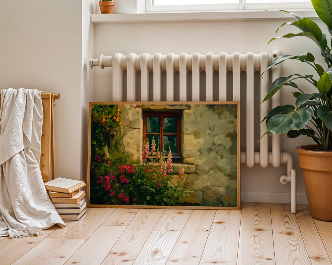 Stone Cottage Window Snapdragons Flowers Impressionist Poster - Image 6