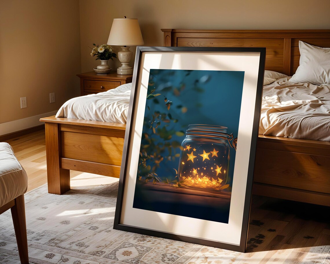 Glowing Stars In A Glass Jar Magical Blue Night Dream Art Poster