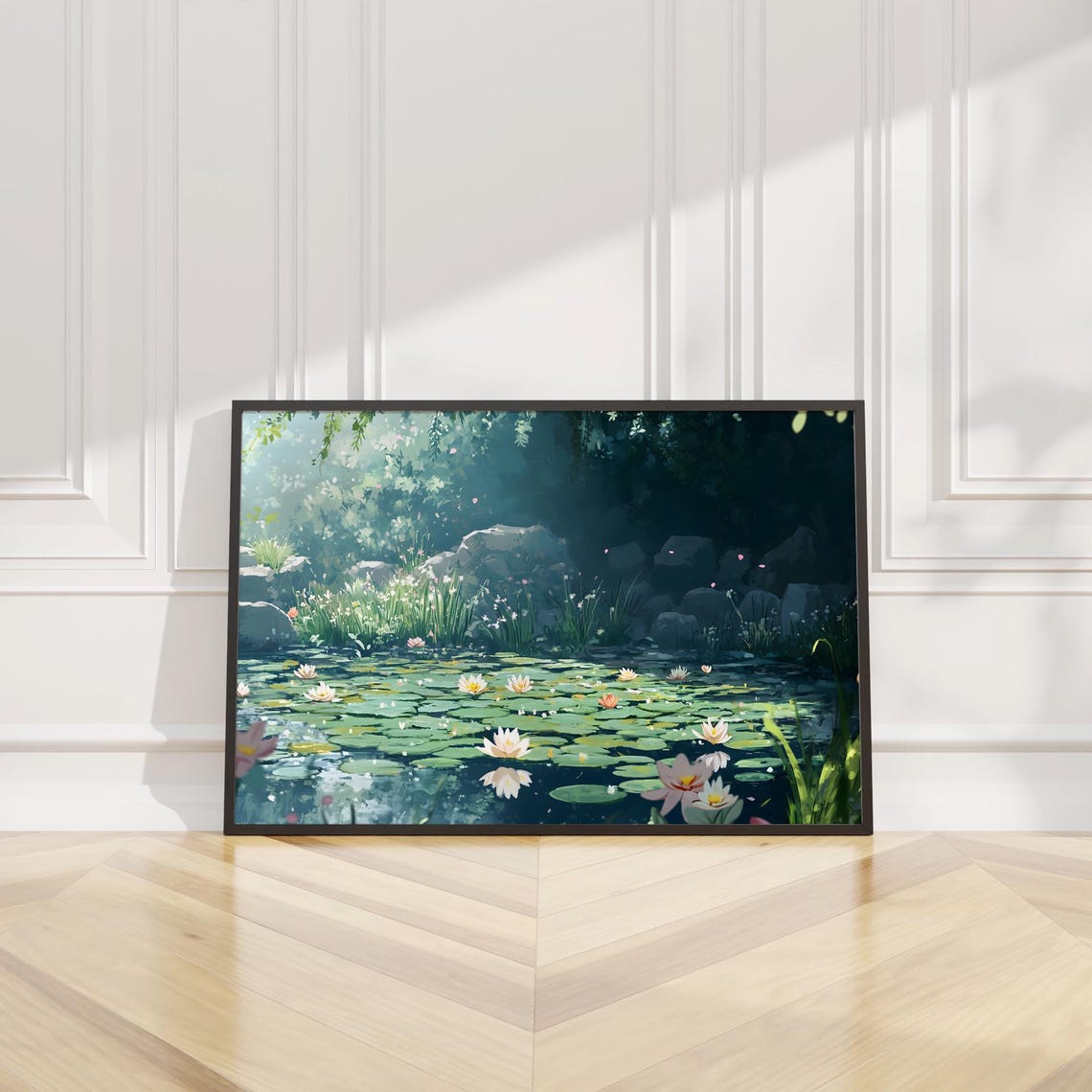 Water Lily Pond Forest Dreamy Blossom Impressionist Style Poster