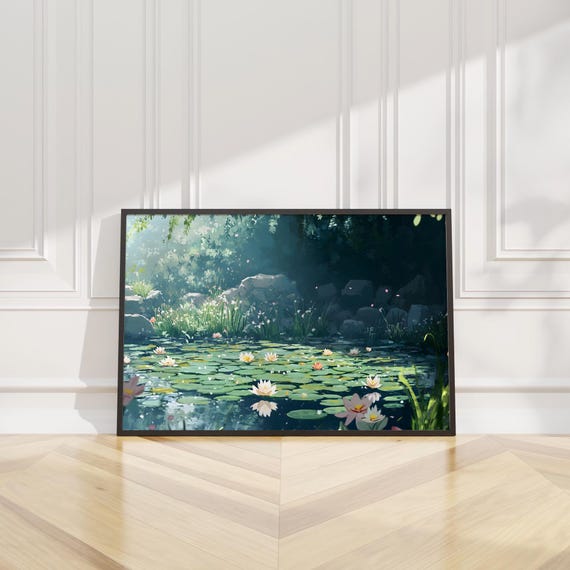 Lily Pad Flower Lilies Pond Wall Art Print Oil Painting Nature Botanical Floral Peaceful Modern Home Decor Living Room Bedroom Nursery Gift