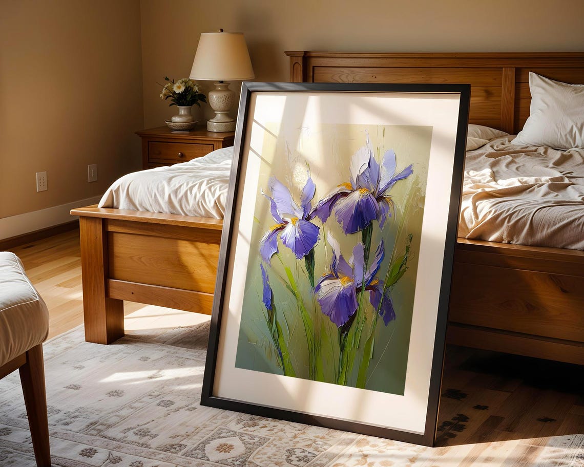 Purple Iris Flowers Close Up Elegant Floral Oil Painting Poster - Image 4