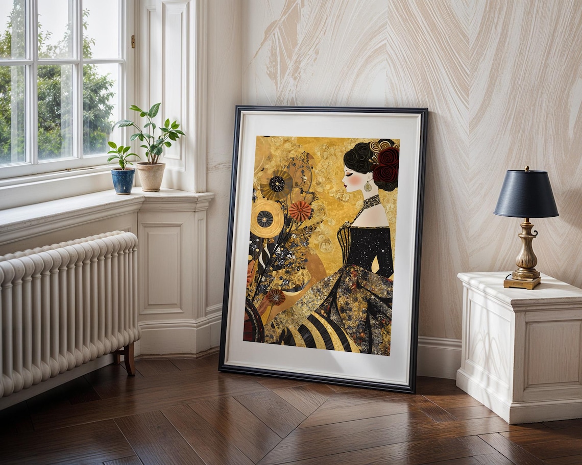 Art Nouveau Gold Woman Floral Elegant Portrait Ornate Gown Poster - Image 4
