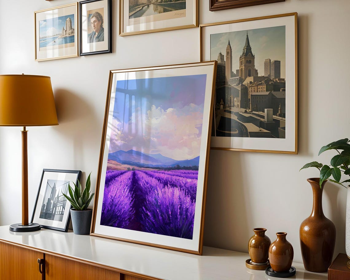 Lavender Field Rolling Hills Purple Mountains Scenic Art Poster - Image 5