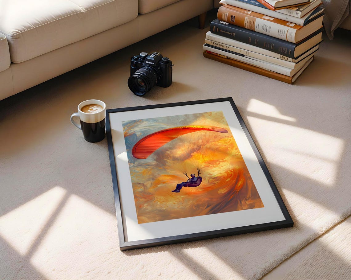 Paraglider Red Canopy Soaring Sunset Sky Adventure Sports Print - Image 5