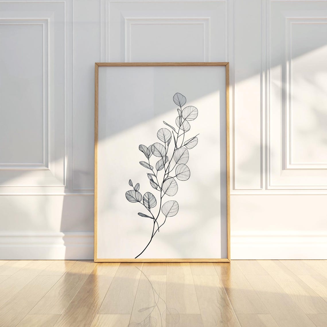 Minimalist Eucalyptus Branch Line Art Poster for Botanical Decor