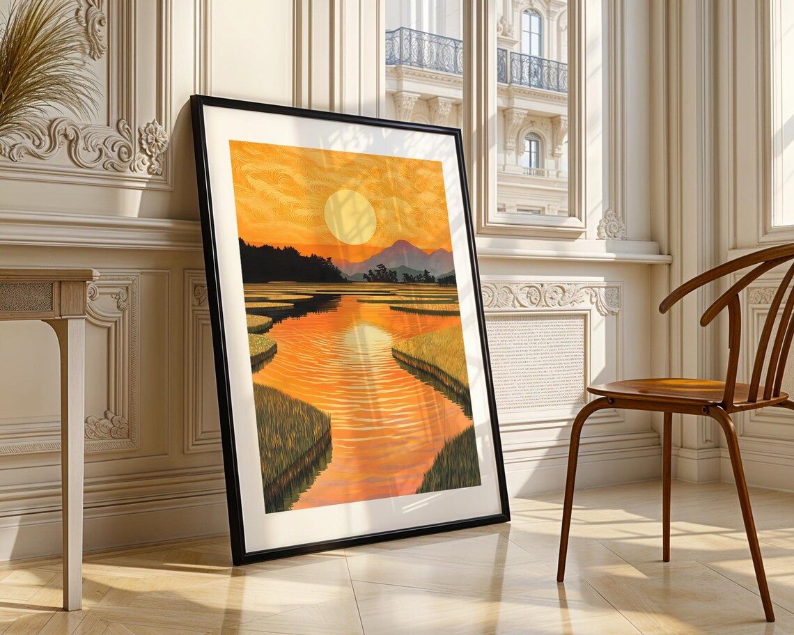 Golden Hour River Sunset Winding Wetland Water Landscape Poster - Image 3