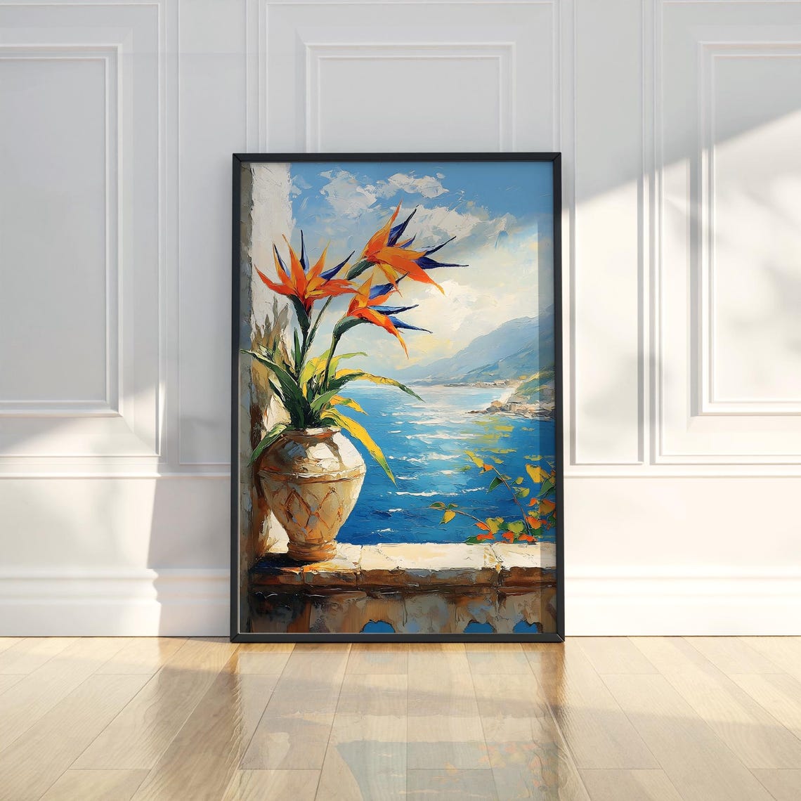 Bird of Paradise Coastal Balcony Ocean View Impressionist Poster