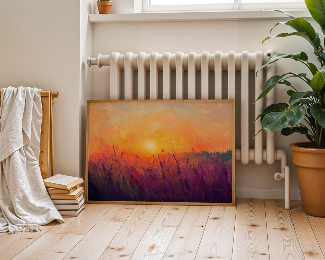 Lavender Field Sunset Floral Wall Art Print Oil Painting Purple Flower Landscape Nature Serene Home Decor Living Room Bedroom - Image 5