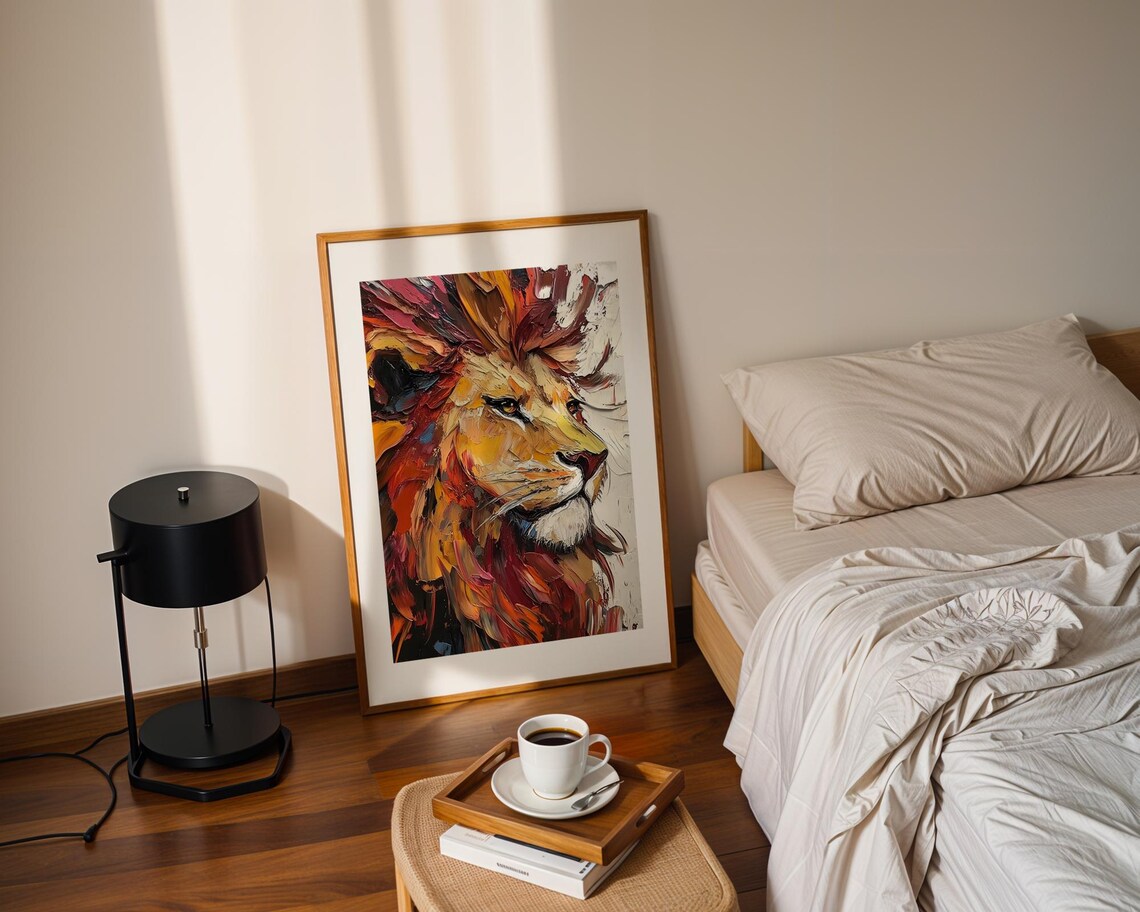 Majestic Lion Head Bold Abstract Impasto Style Oil Painting Poster - Image 2