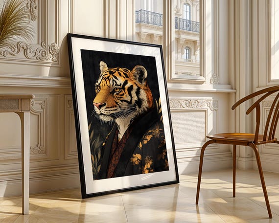 Tiger In Kimono Wall Art Animal Portrait Japanese Illustration Print Trendy Decor Modern Prints Poster