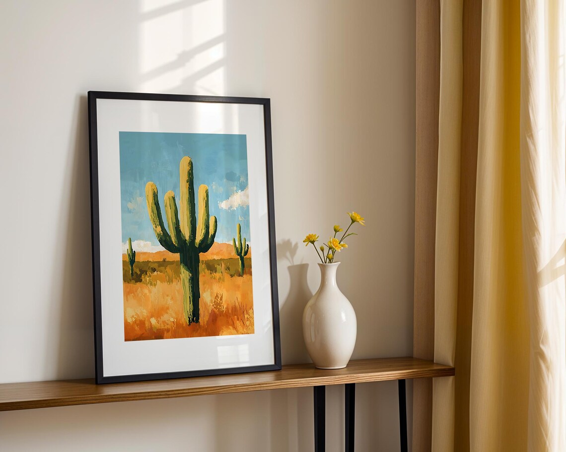 Tall Saguaro Cactus Desert Landscape Warm Southwest Art Poster - Image 3