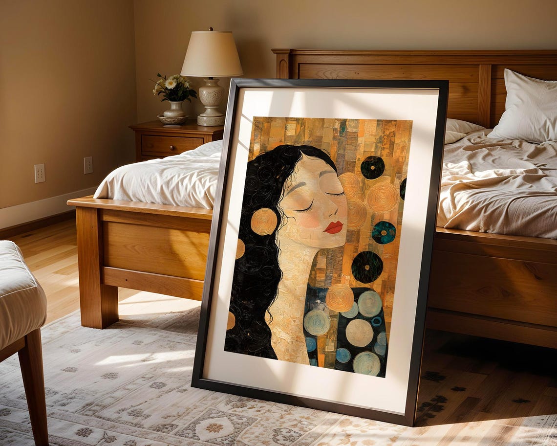 Golden Mosaic Woman Portrait Art Nouveau Style Elegant Gold Poster - Image 5
