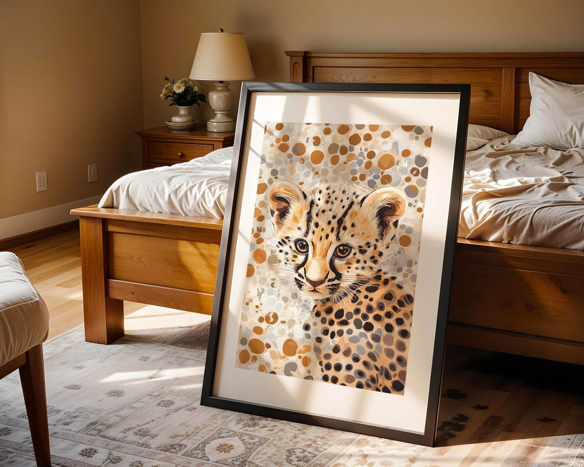 Leopard Cub Portrait Golden Dots Cute Big Cat Wildlife Art Poster - Image 3