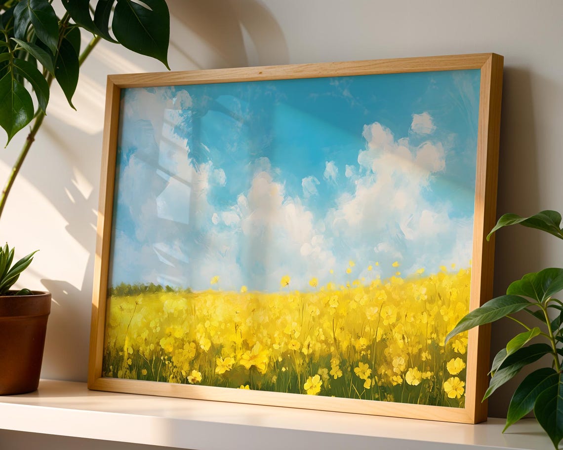 Yellow Wildflower Meadow Blue Sky Summer Landscape Floral Poster - Image 4