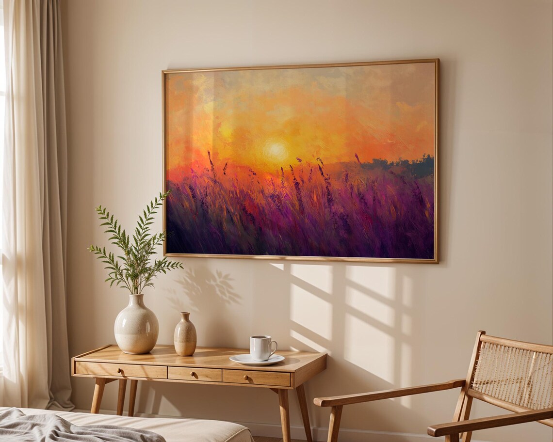 Orange Sunset Meadow Tall Grass Silhouette Warm Golden Art Poster - Image 4