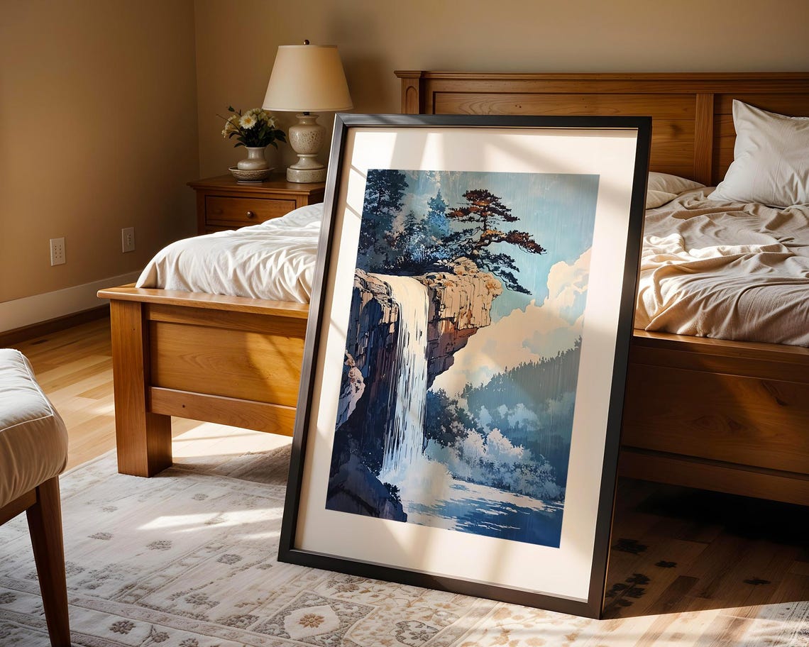 Dramatic Waterfall Wall Art Print Rocky Cliff Landscape Nature Modern Home Room Decor Forest Fine Gift - Image 4