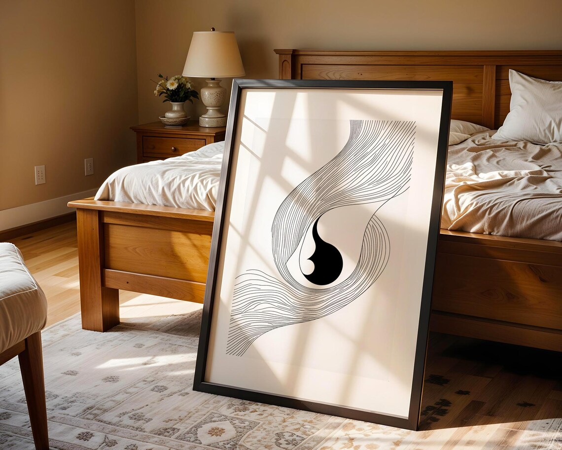 Zen Abstract Yin Yang Flowing Line Art Minimalist Symbol Poster - Image 5
